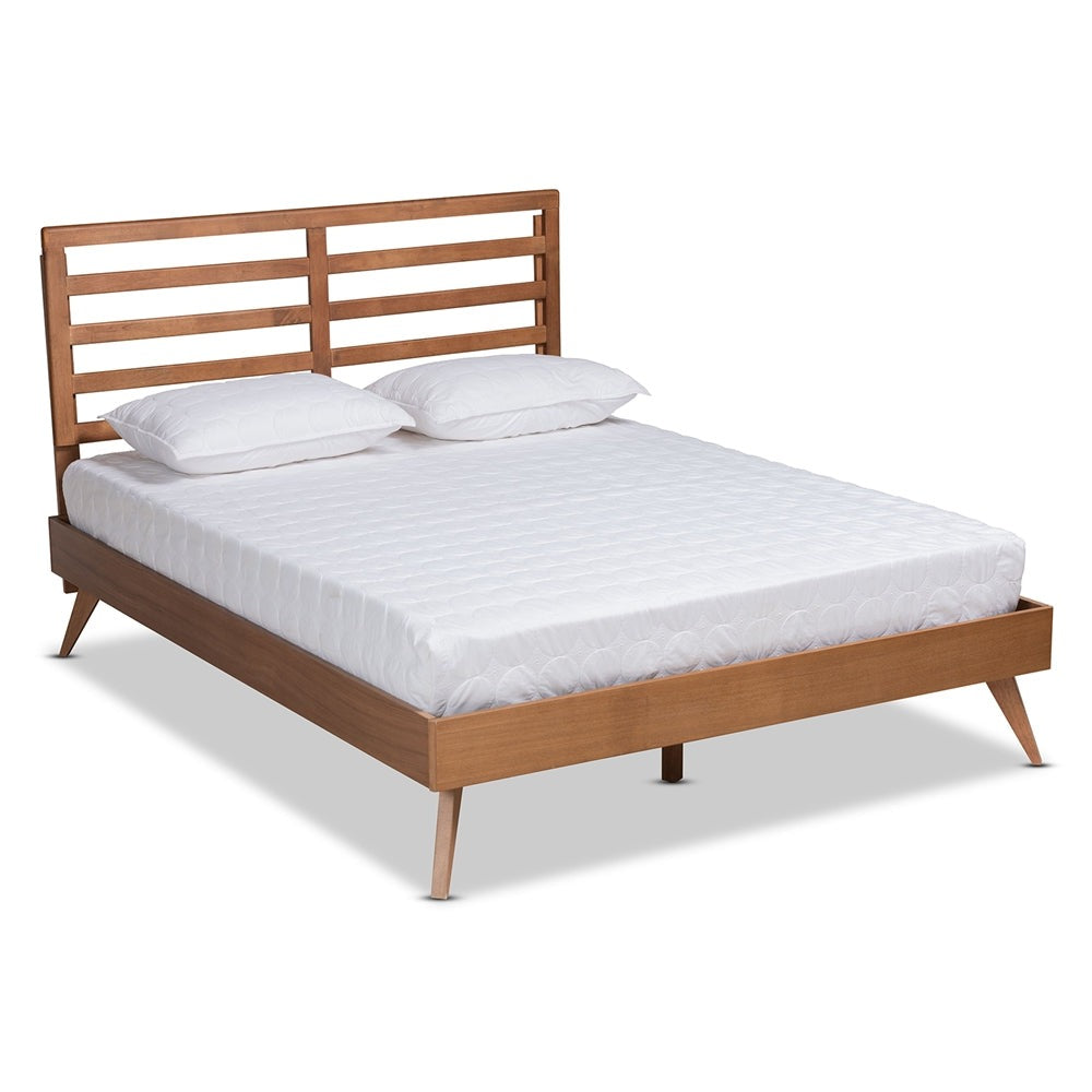 Shiro Mid-Century Modern Ash Walnut Finished Wood Queen Size Platform Bed