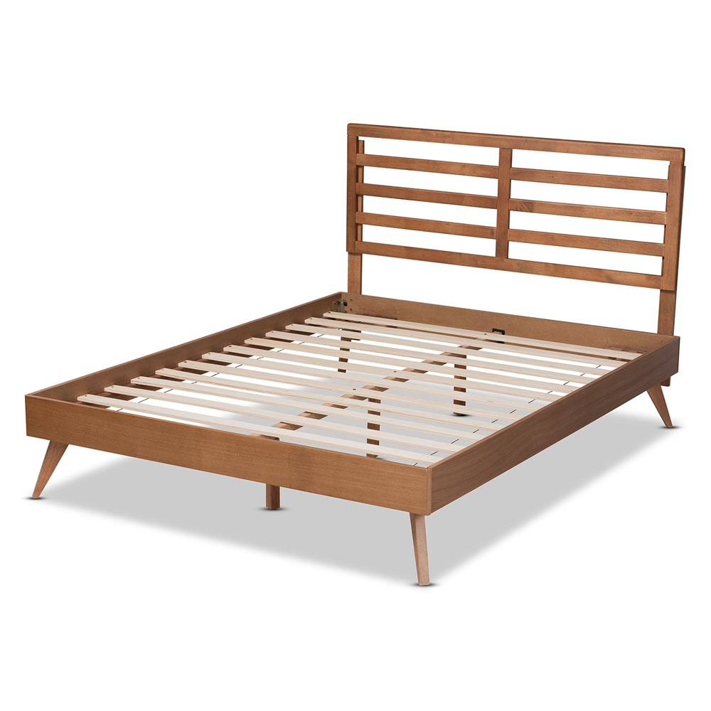 Shiro Mid-Century Modern Ash Walnut Finished Wood Full Size Platform Bed