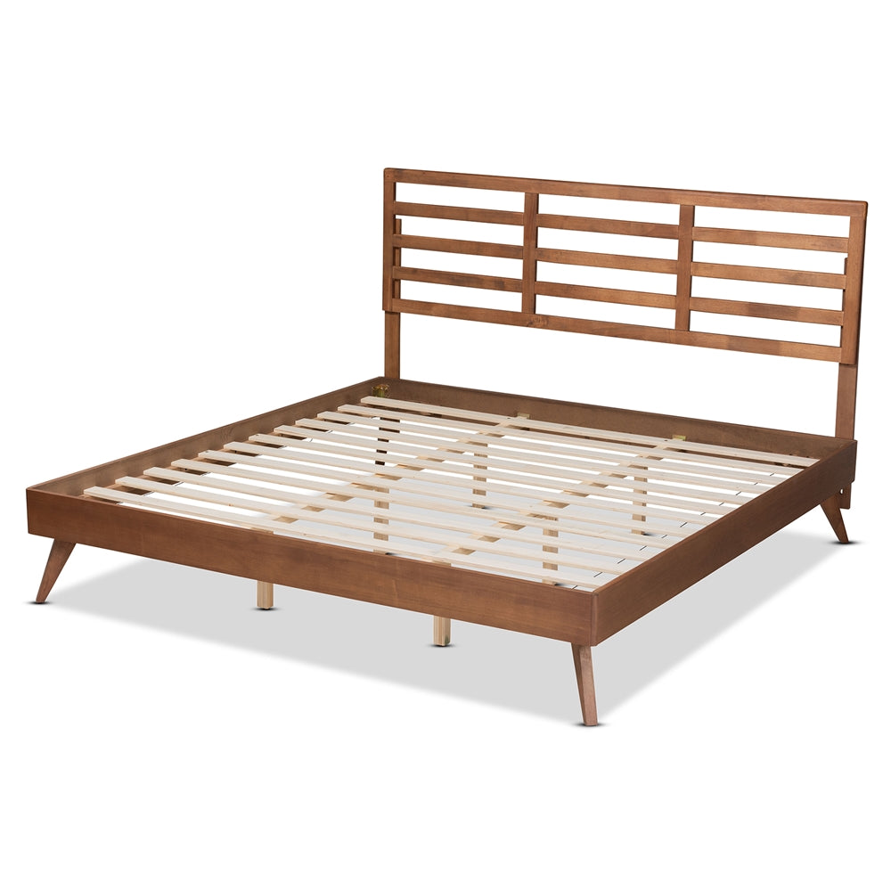 Shiro Mid-Century Modern Ash Walnut Finished Wood King Size Platform Bed