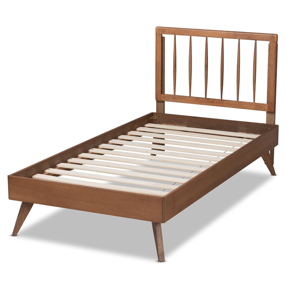 Toru Mid-Century Modern Ash Walnut Finished Wood Twin Size Platform Bed