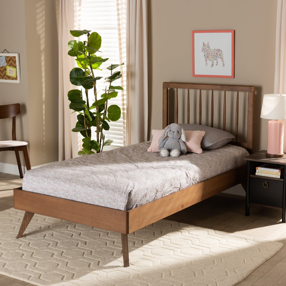 Toru Mid-Century Modern Ash Walnut Finished Wood Twin Size Platform Bed