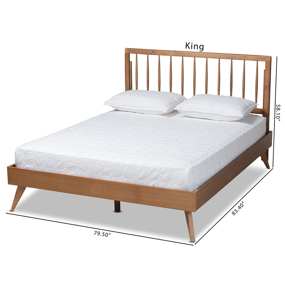 Toru Mid-Century Modern Ash Walnut Finished Wood King Size Platform Bed