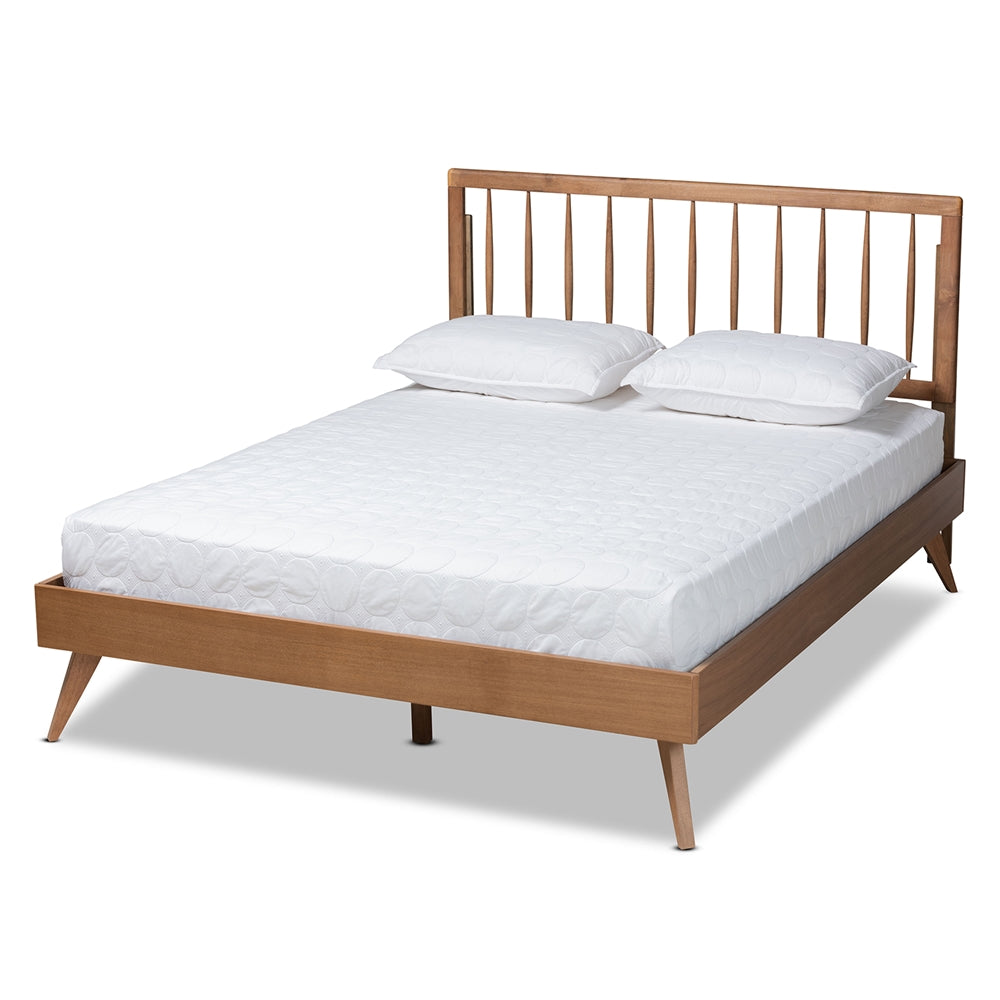 Toru Mid-Century Modern Ash Walnut Finished Wood King Size Platform Bed