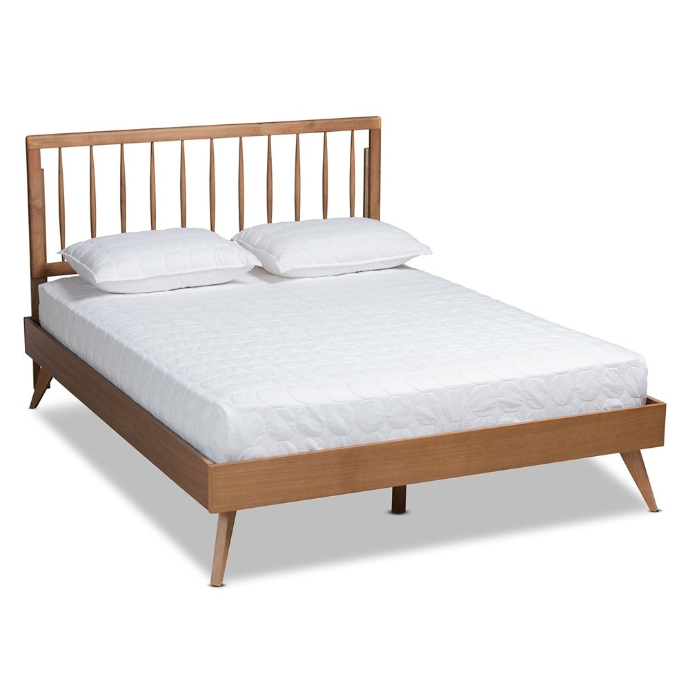 Toru Mid-Century Modern Ash Walnut Finished Wood Queen Size Platform Bed