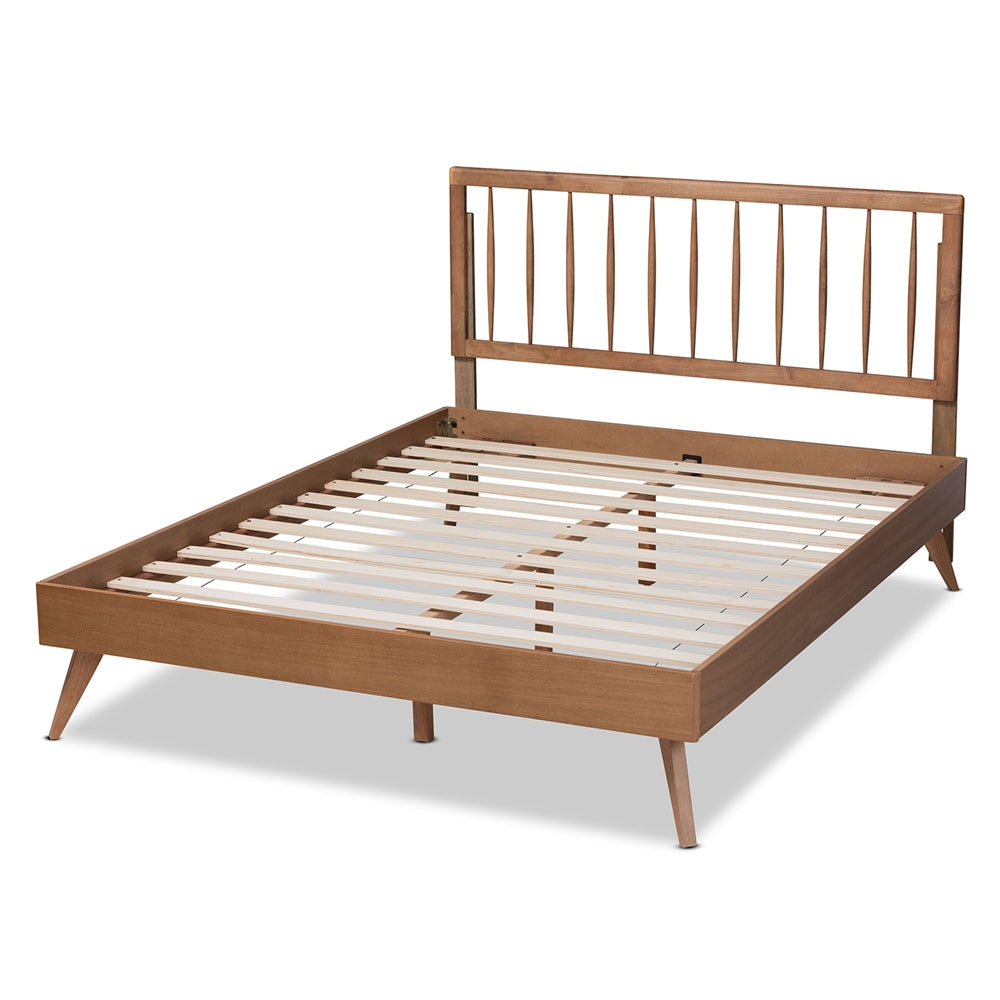 Toru Mid-Century Modern Ash Walnut Finished Wood Queen Size Platform Bed