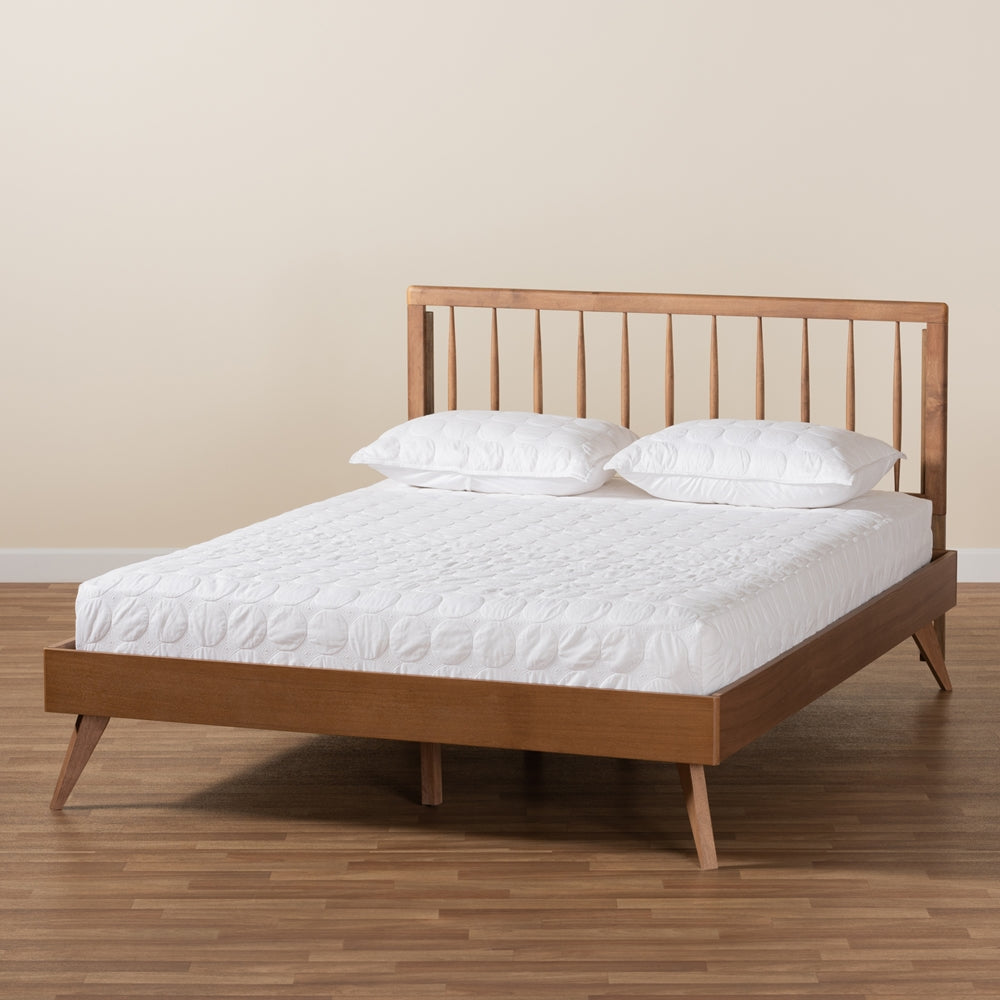 Toru Mid-Century Modern Ash Walnut Finished Wood Queen Size Platform Bed