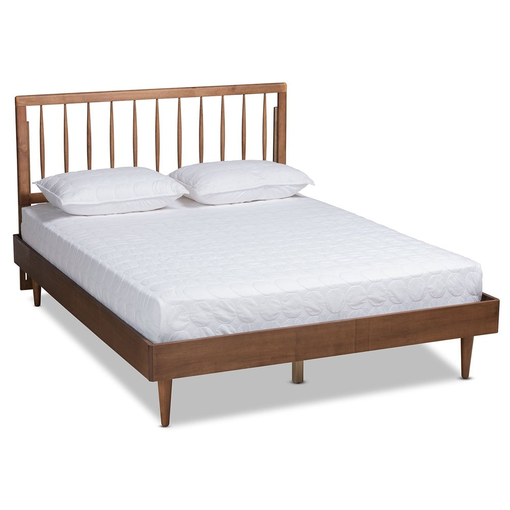 Sora Mid-Century Modern Ash Walnut Finished Wood Queen Size Platform Bed