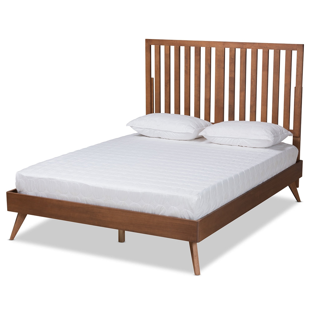 Saki Mid-Century Modern Walnut Brown Finished Wood King Size Platform Bed