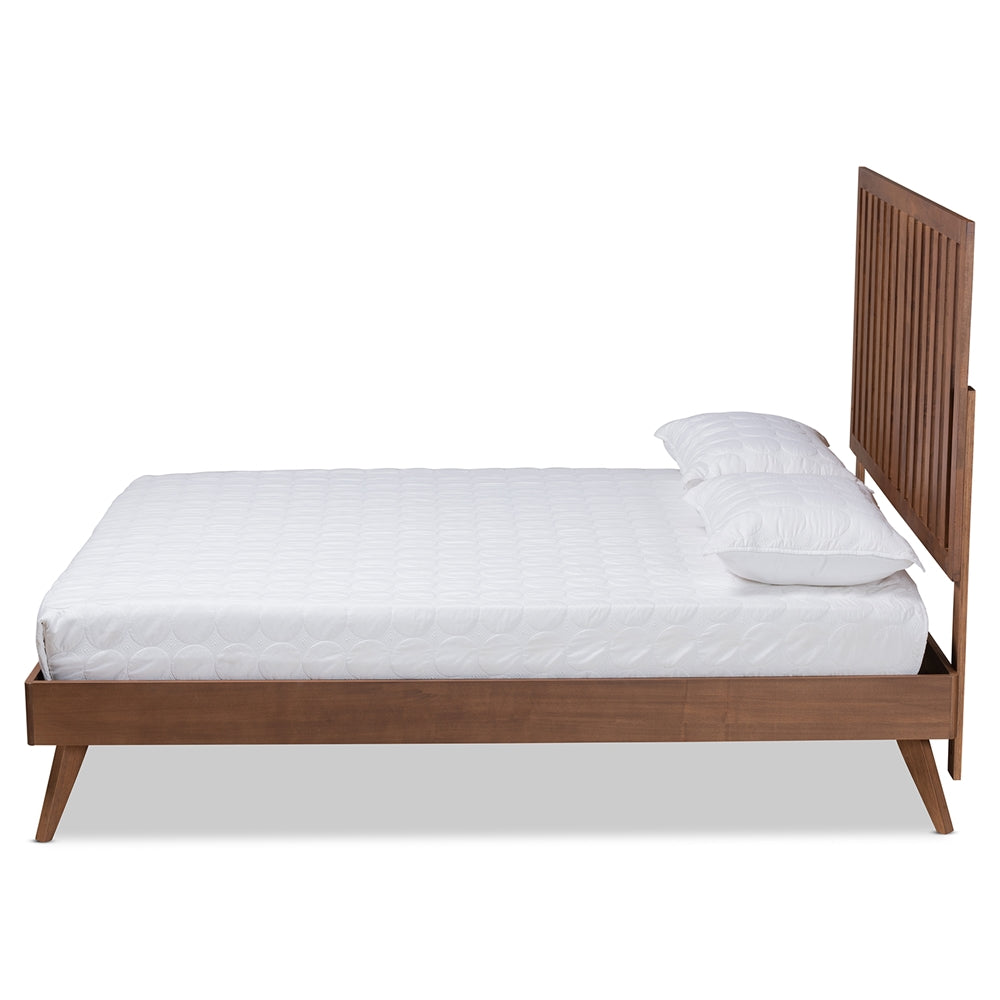 Saki Mid-Century Modern Walnut Brown Finished Wood Full Size Platform Bed