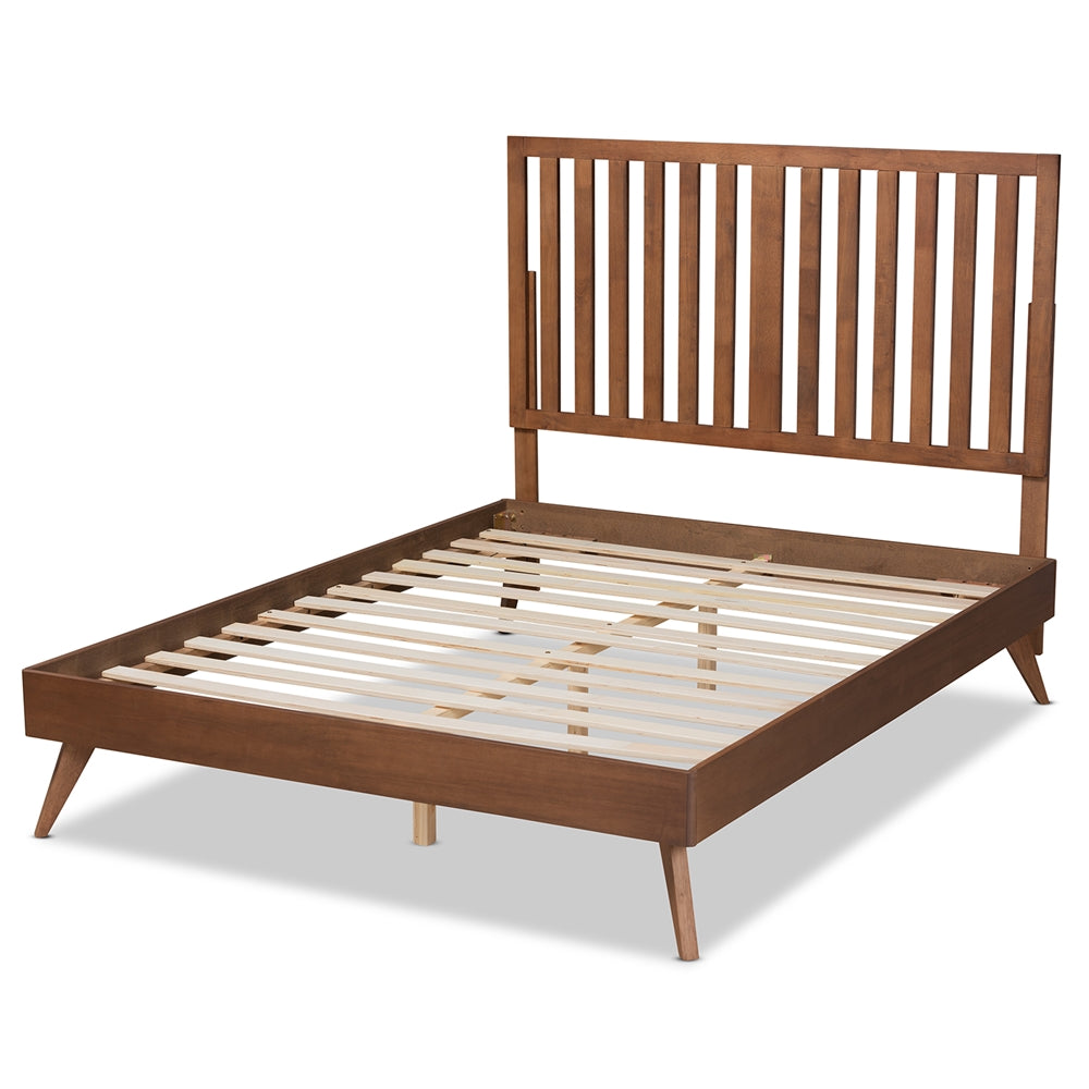 Saki Mid-Century Modern Walnut Brown Finished Wood King Size Platform Bed