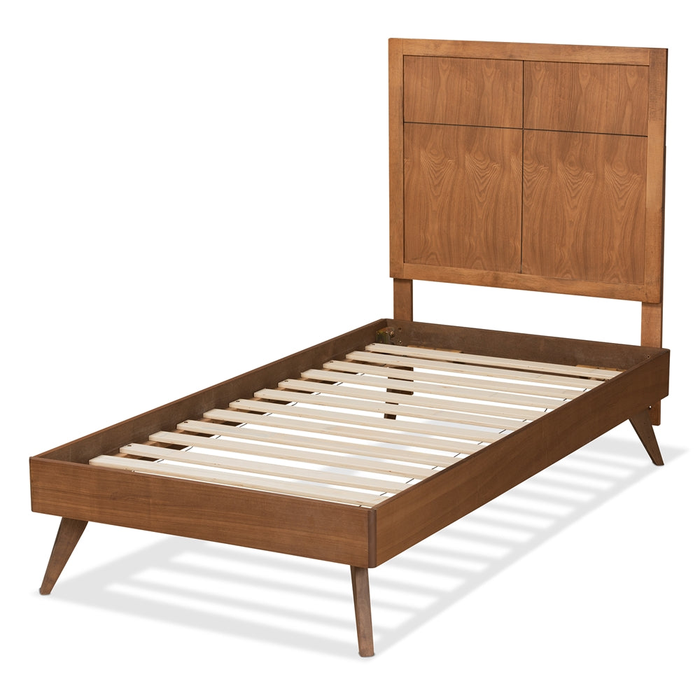 Noela Mid-Century Modern Walnut Brown Finished Wood Twin Size Platform Bed