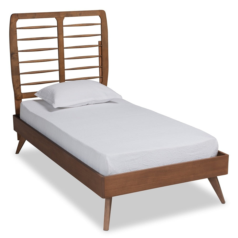 Yana Mid-Century Modern Walnut Brown Finished Wood Twin Size Platform Bed