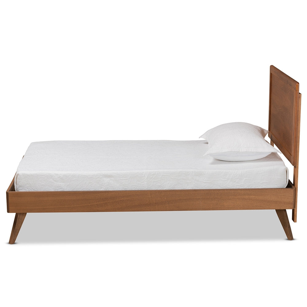 Jiro Mid-Century Modern Walnut Brown Finished Wood Twin Size Platform Bed