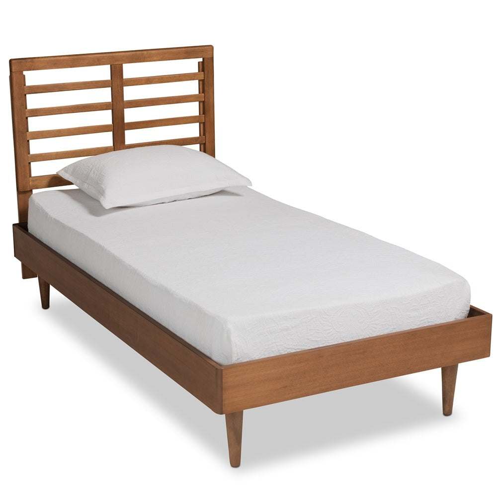 Delia Mid-Century Modern Walnut Brown Finished Wood Twin Size Platform Bed