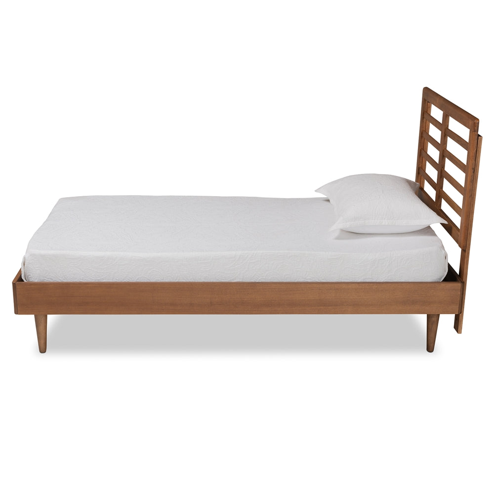 Delia Mid-Century Modern Walnut Brown Finished Wood Twin Size Platform Bed