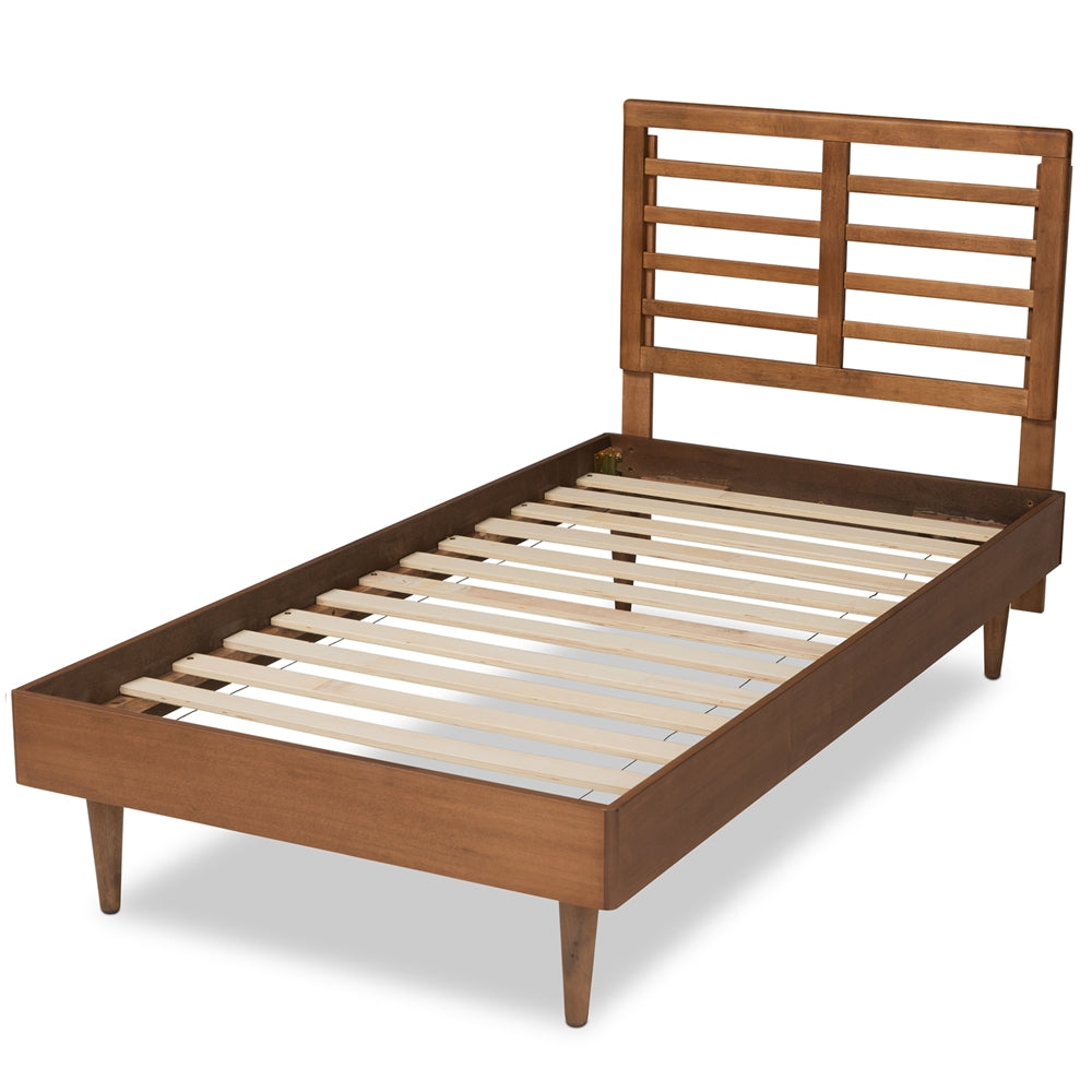 Delia Mid-Century Modern Walnut Brown Finished Wood Twin Size Platform Bed