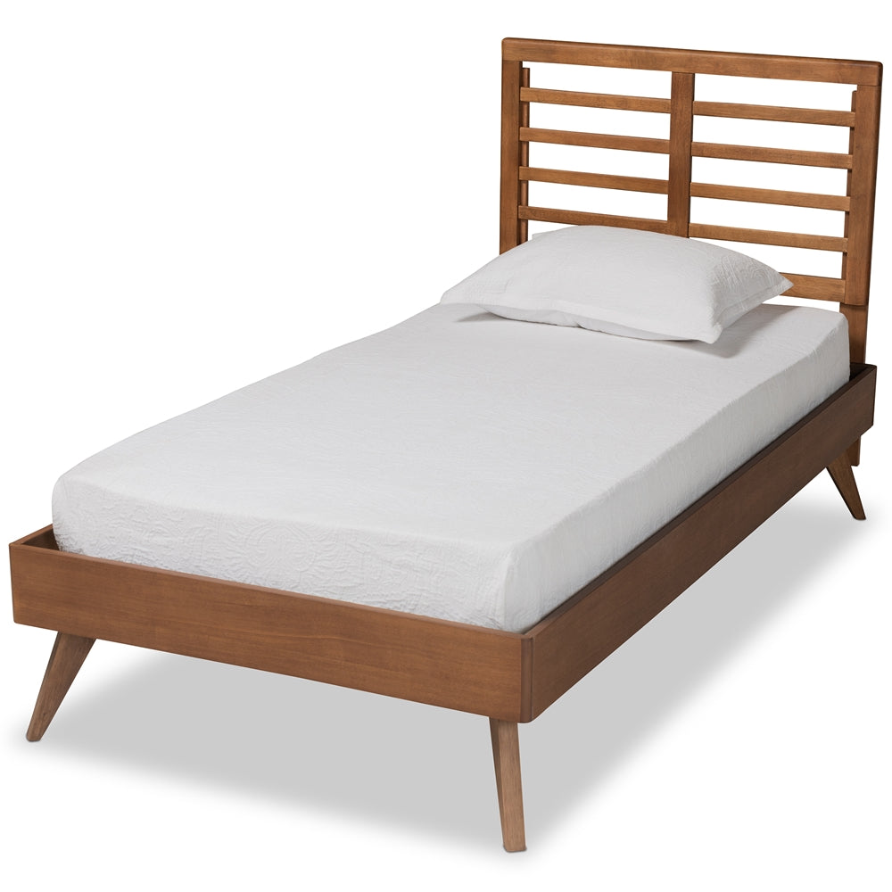 Eris Mid-Century Modern Walnut Brown Finished Wood Twin Size Platform Bed