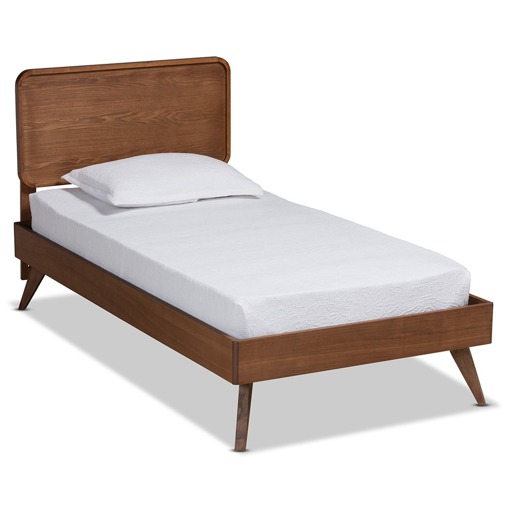 Leola Walnut Brown Finished Wood Twin Size Platform Bed