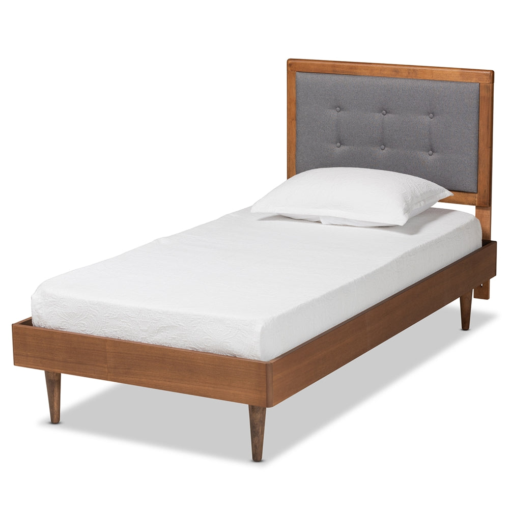 Greta Dark Grey Fabric And Walnut Brown Finished Wood Twin Size Bed