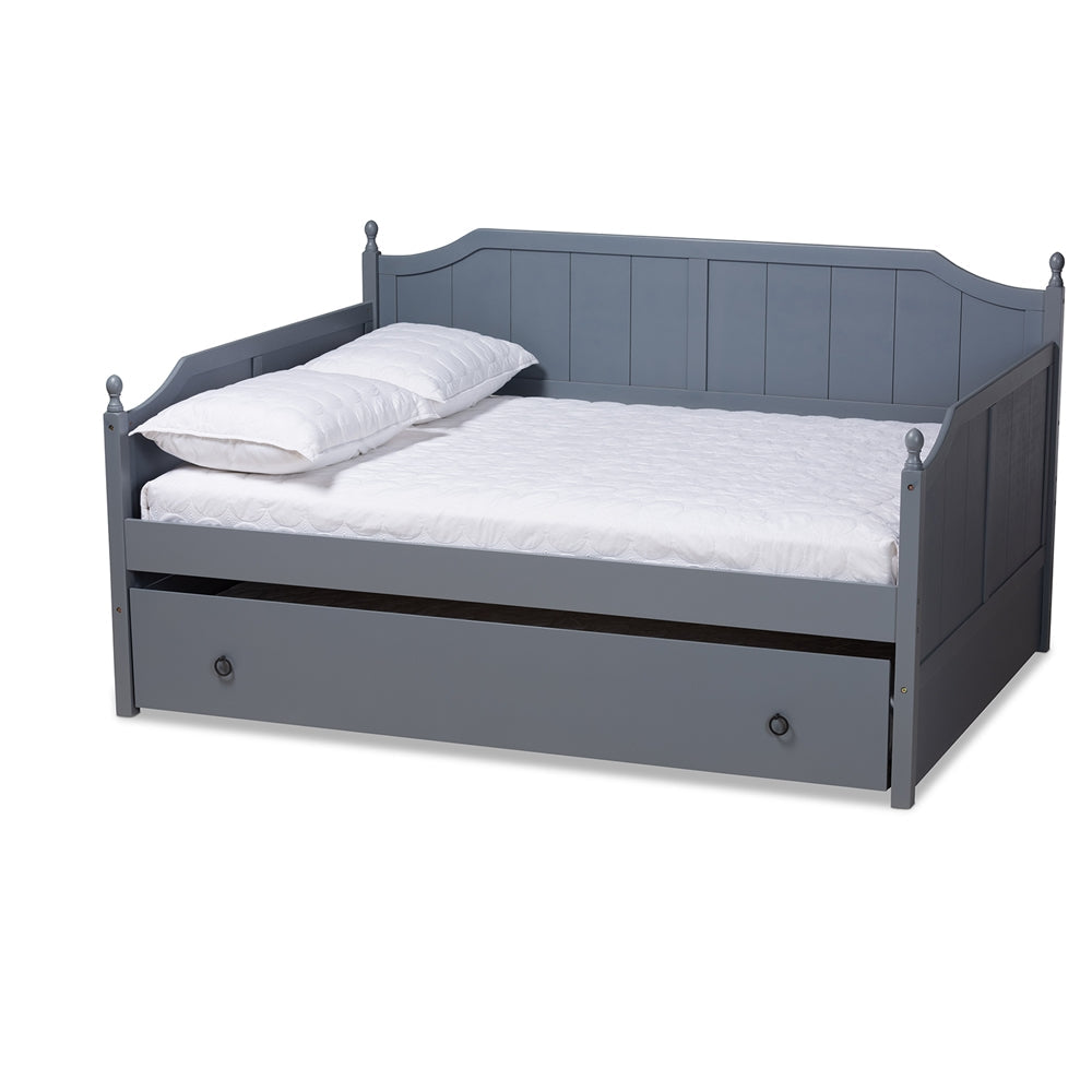 Millie Cottage Farmhouse Grey Finished Wood Full Size Daybed With Trundle