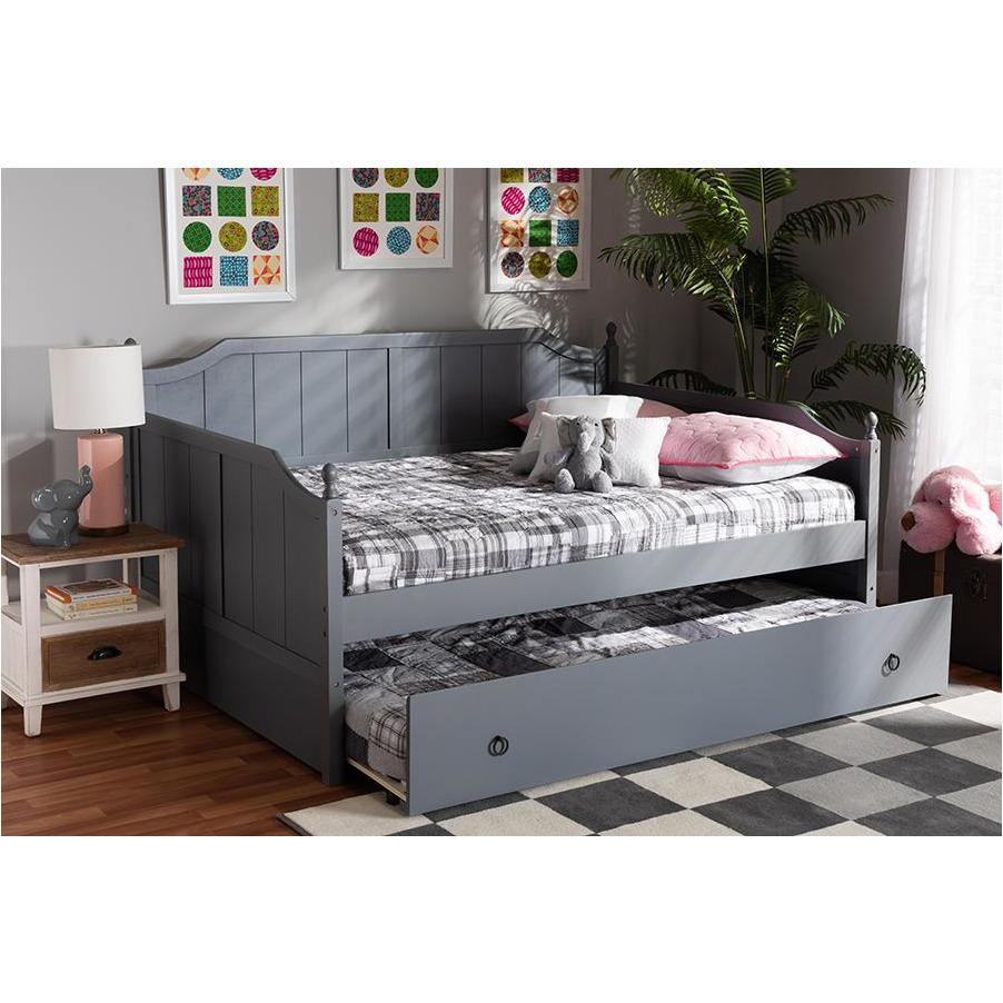 Millie Cottage Farmhouse Grey Finished Wood Full Size Daybed With Trundle