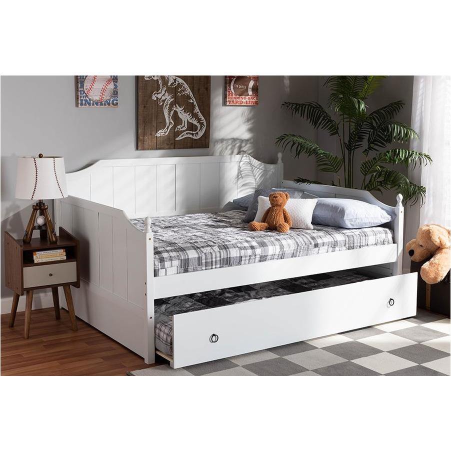 Millie Cottage Farmhouse White Finished Wood Full Size Daybed With Trundle