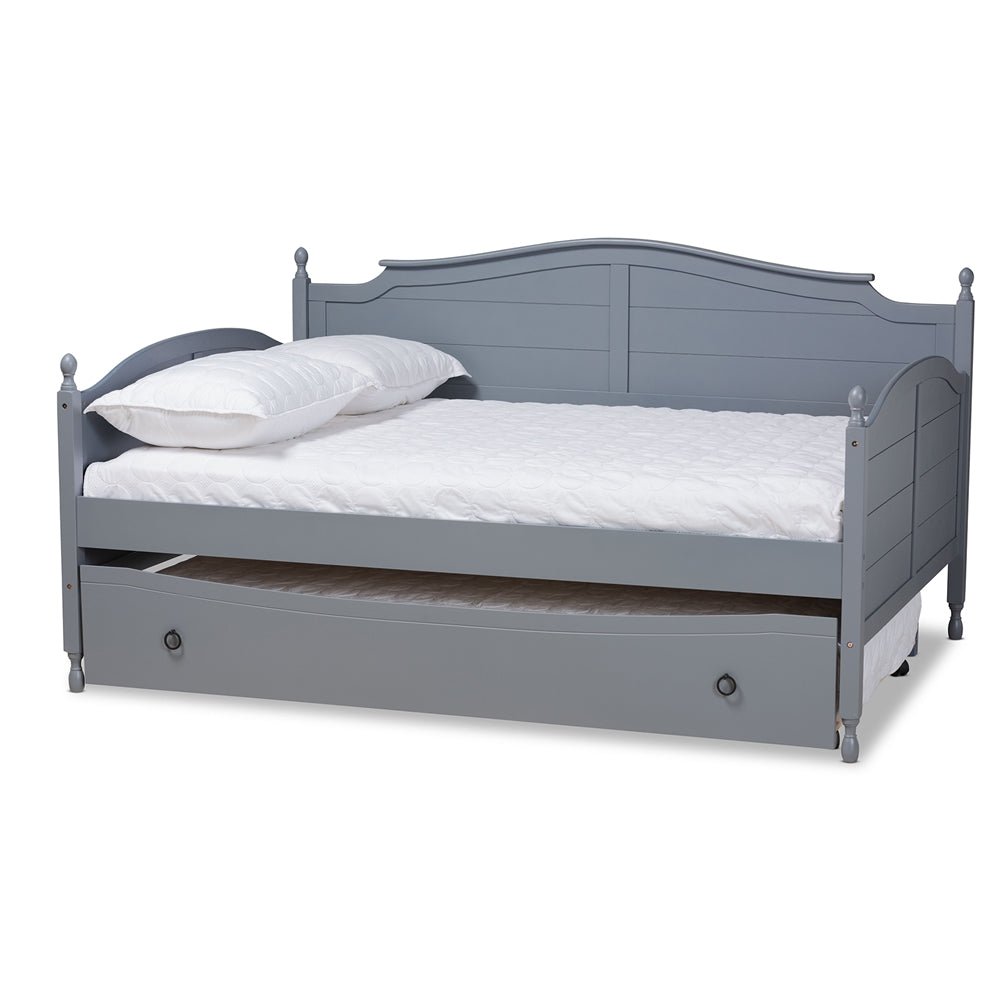 Mara Grey Finished Wood Full Size Daybed With Roll-Out Trundle Bed