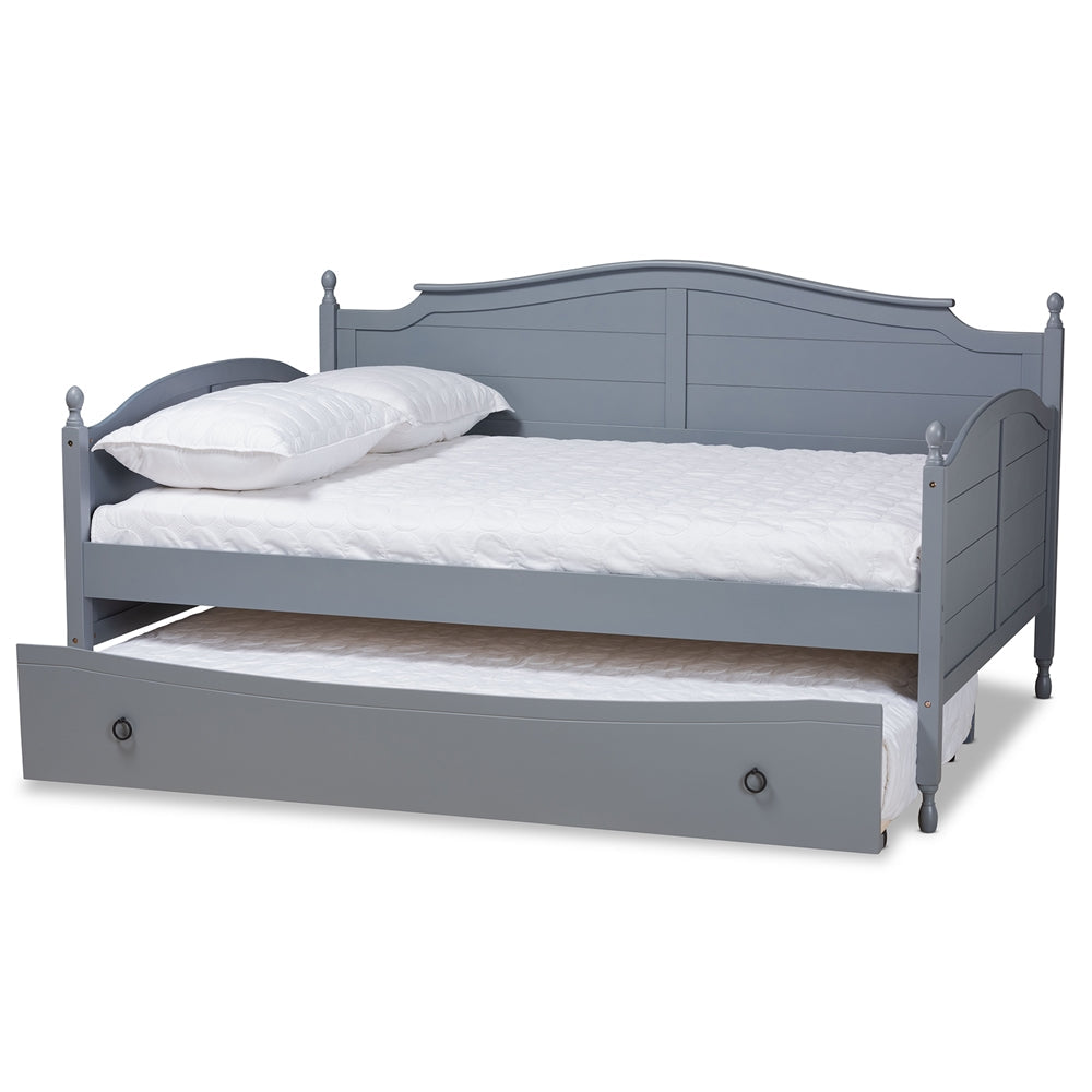 Mara Grey Finished Wood Full Size Daybed With Roll-Out Trundle Bed