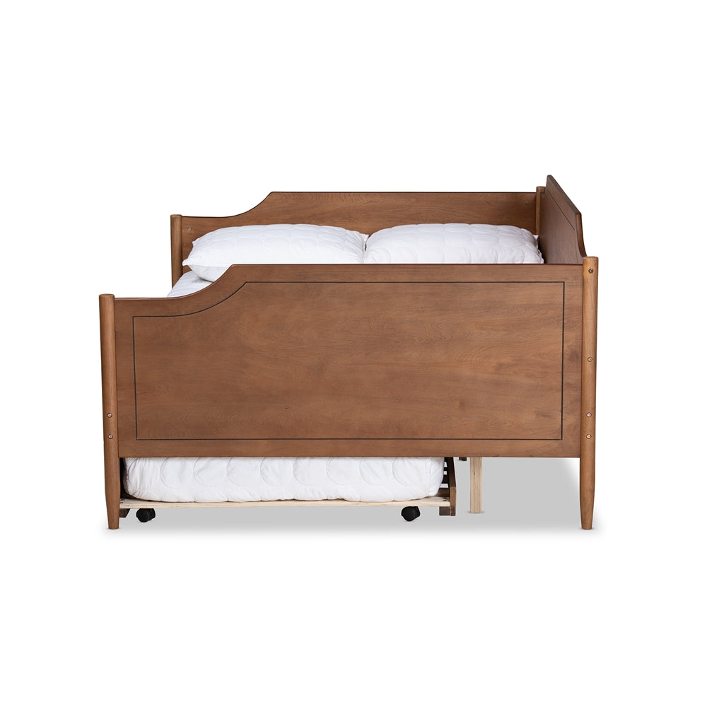 Alya Full Daybed Traditional Farmhouse Walnut Wood With Roll-Out Trundle