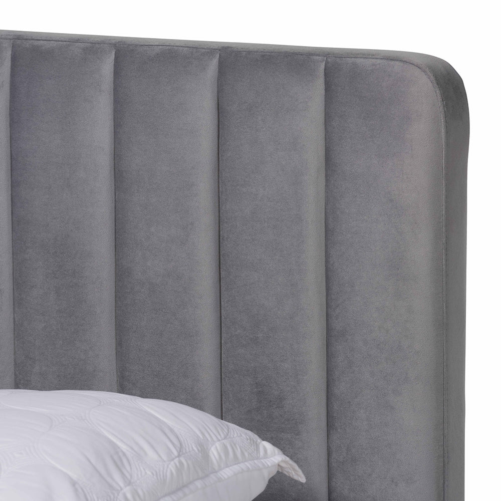 Nami Queen Bed Luxe Glam Grey Velvet Upholstery with Gold Finish