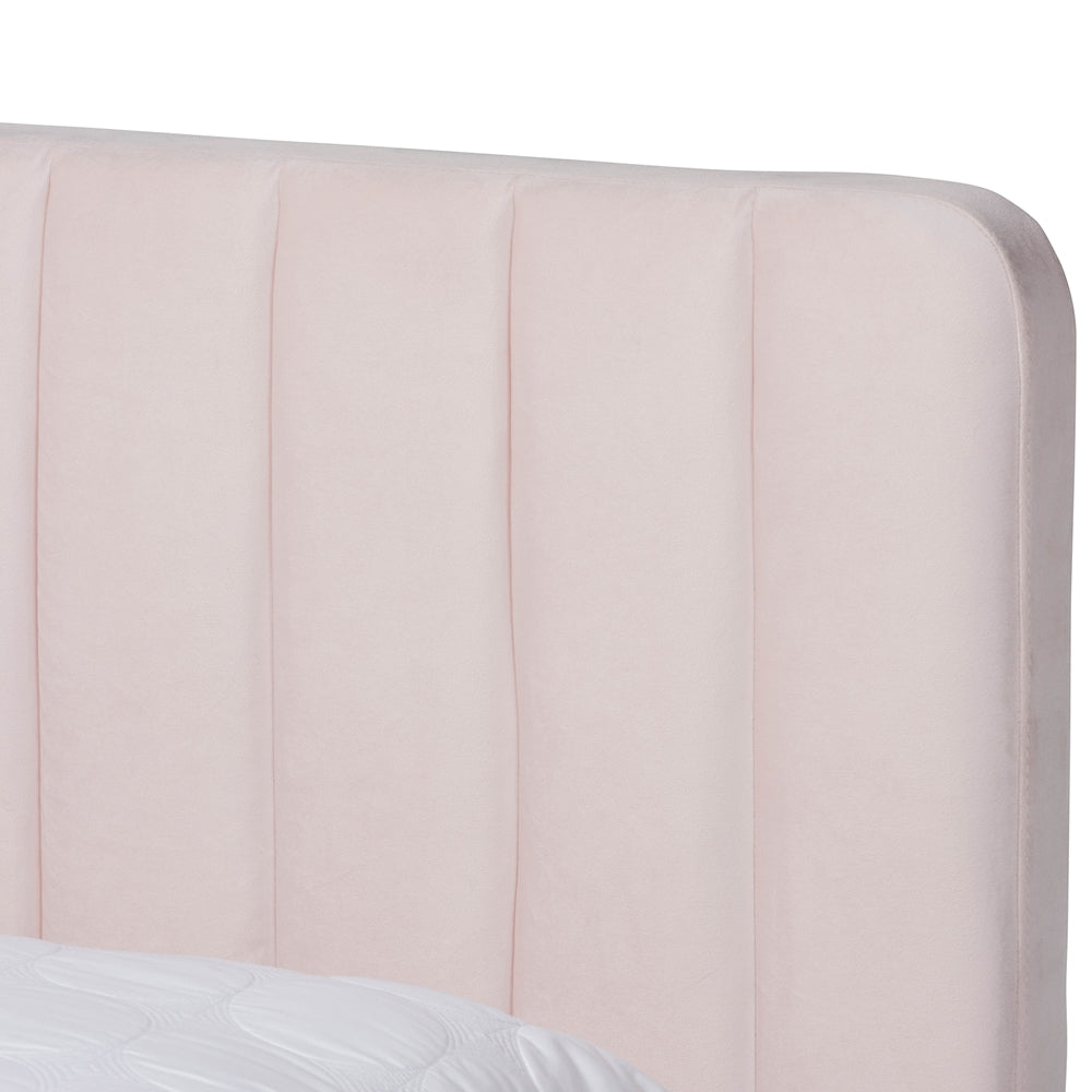 Nami Full Bed Light Pink Velvet Gold Finish Contemporary Glam & Luxe