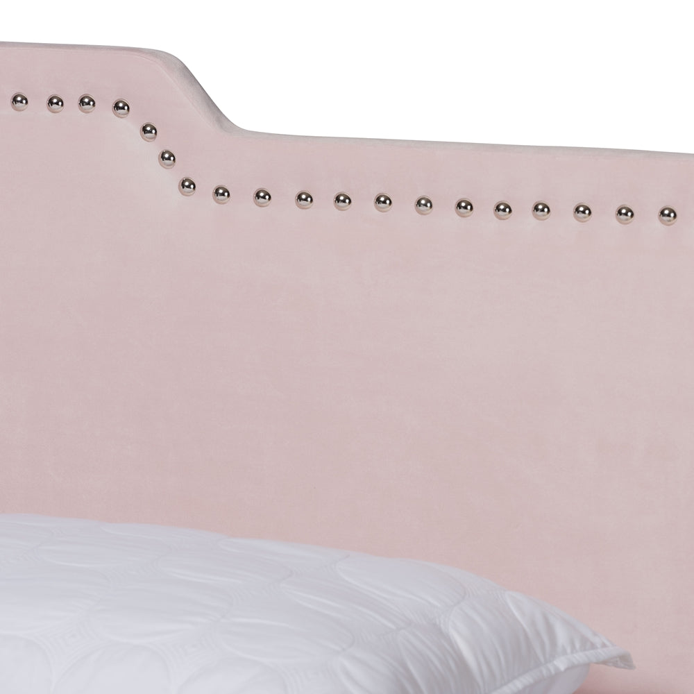 Benjen Glam Light Pink Velvet Fabric Upholstered Full Size Panel Bed