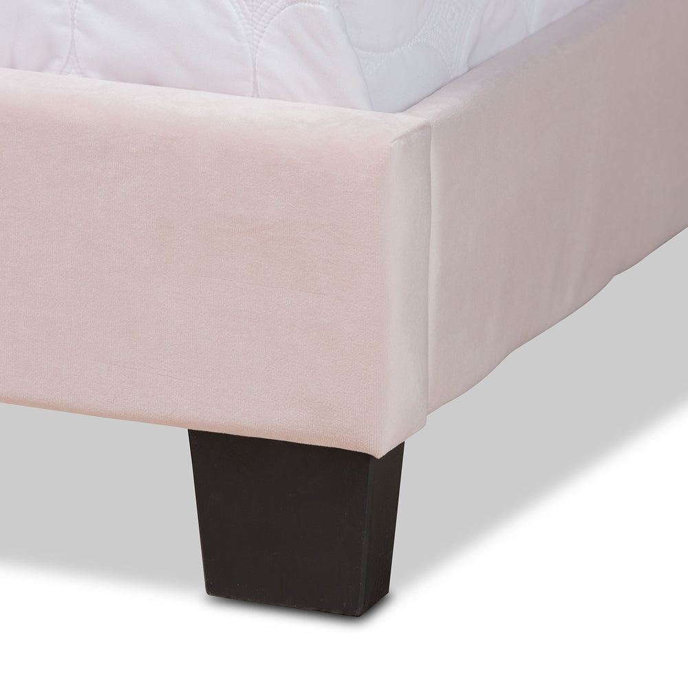 Benjen Glam Light Pink Velvet Fabric Upholstered Full Size Panel Bed