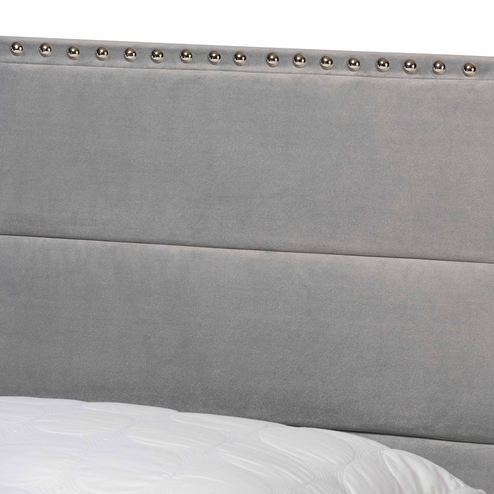 Tamira Glam Grey Velvet Fabric Upholstered Full Size Panel Bed