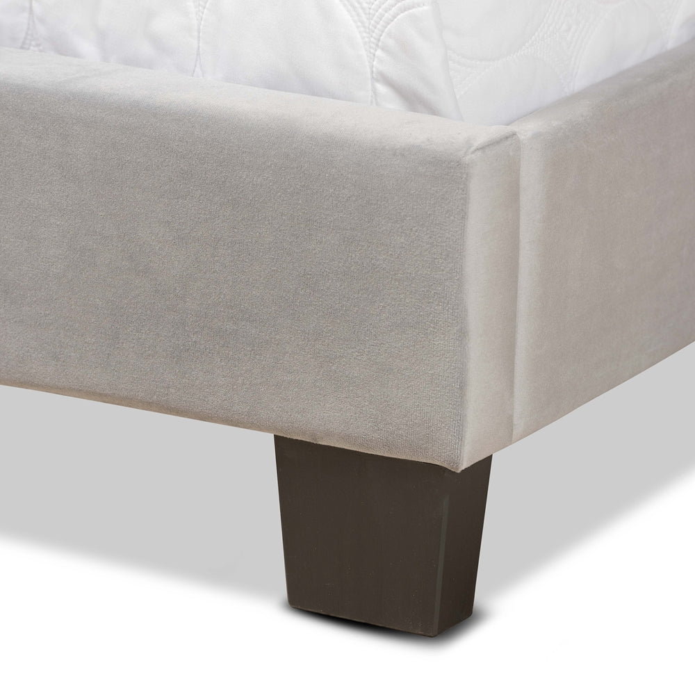 Tamira Glam Grey Velvet Fabric Upholstered Full Size Panel Bed