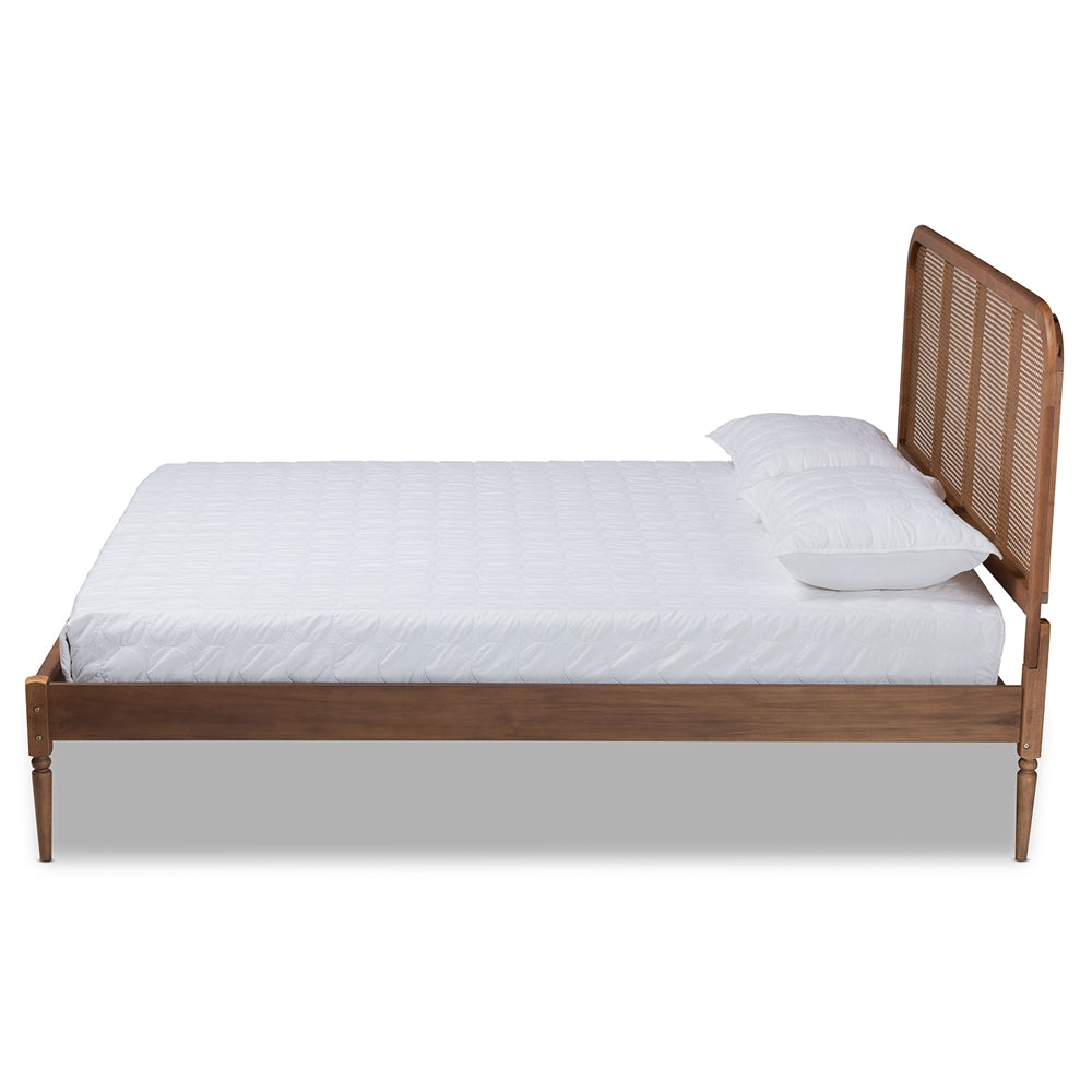 Elston Walnut Brown Finished Wood and Synthetic Rattan King Size Bed