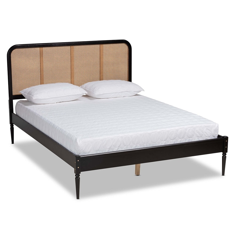 Elston Charcoal Finished Wood and Synthetic Rattan Queen Size Bed