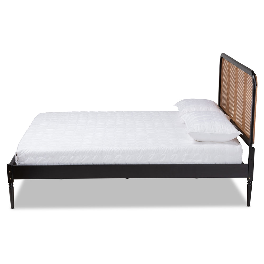 Elston Charcoal Finished Wood and Synthetic Rattan Queen Size Bed