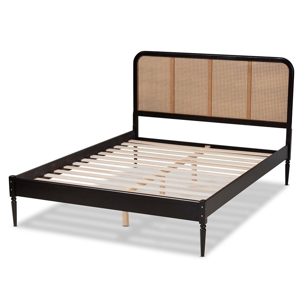 Elston Charcoal Finished Wood and Synthetic Rattan Queen Size Bed