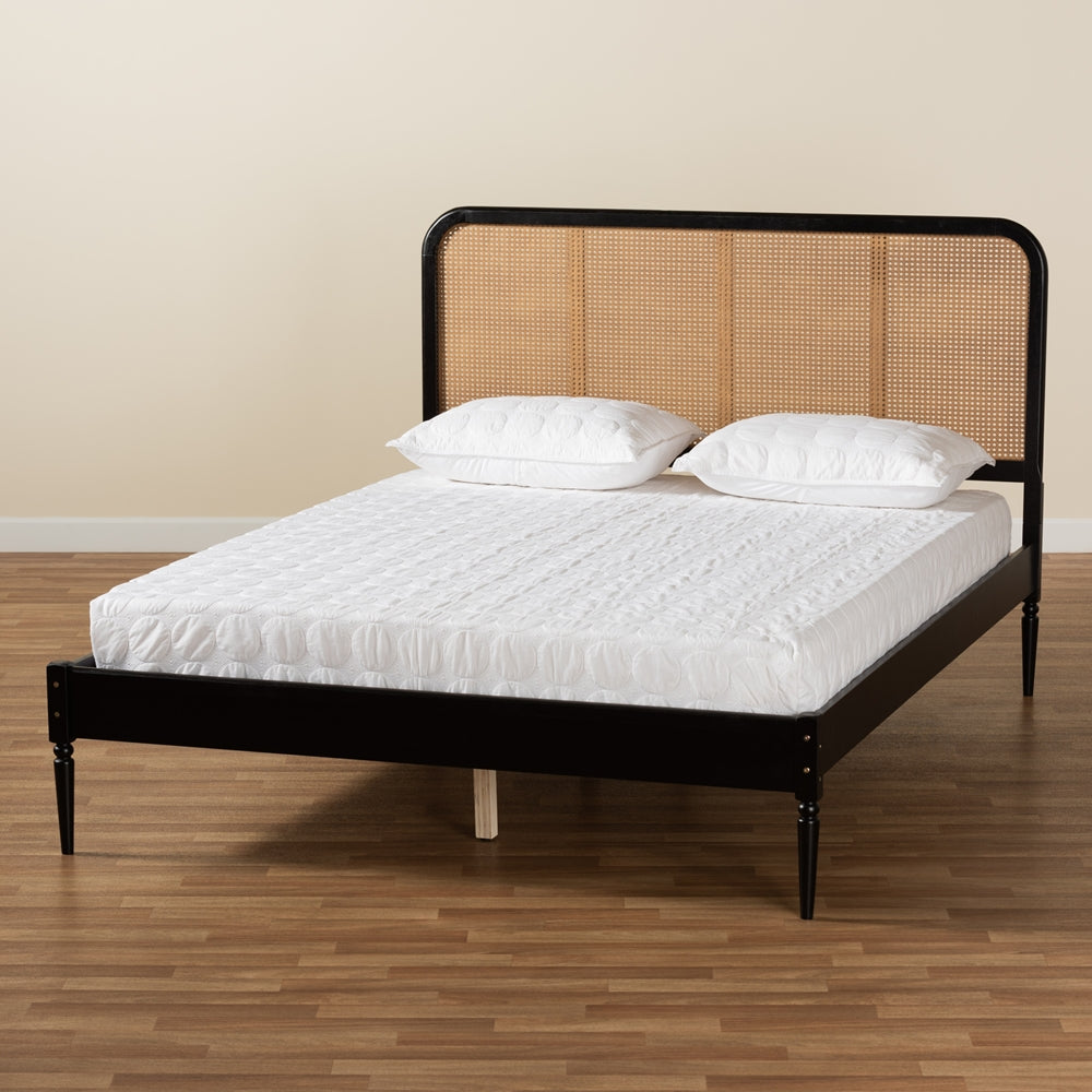 Elston Charcoal Finished Wood and Synthetic Rattan Queen Size Bed