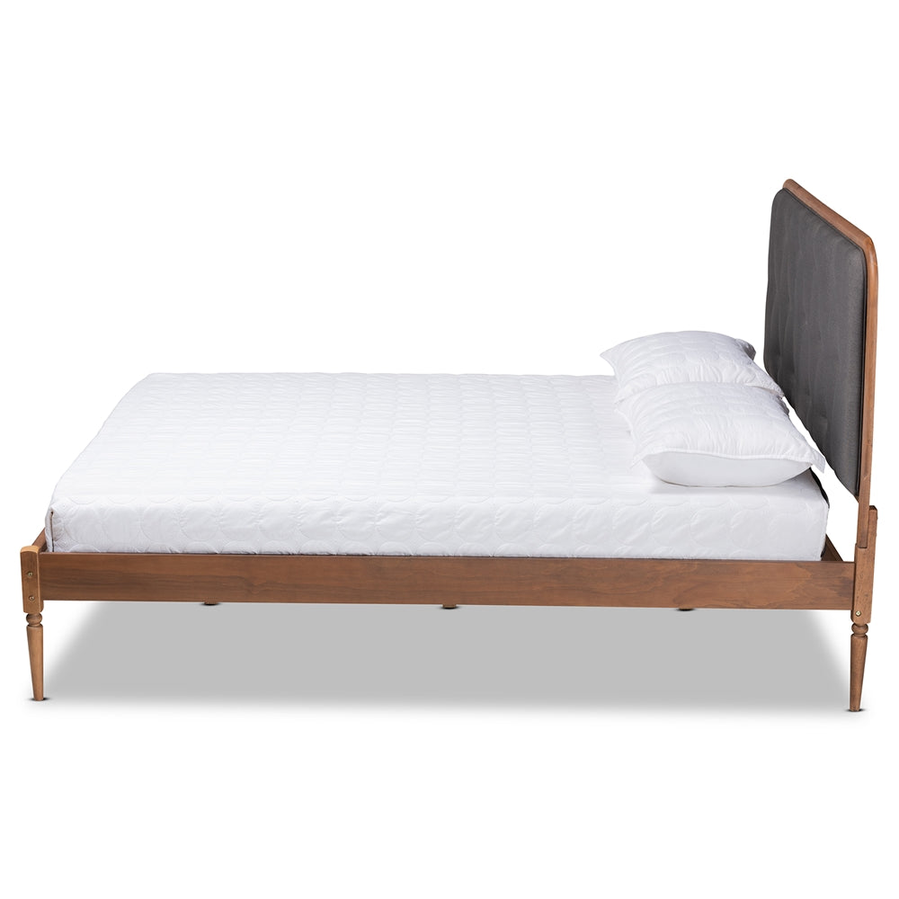 Diantha Dark Grey Fabric and Walnut Brown Finished Wood King Size Bed