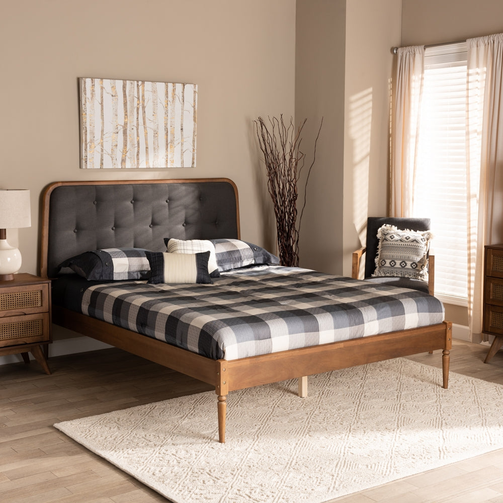 Diantha Dark Grey Fabric and Walnut Brown Finished Wood Full Size Bed