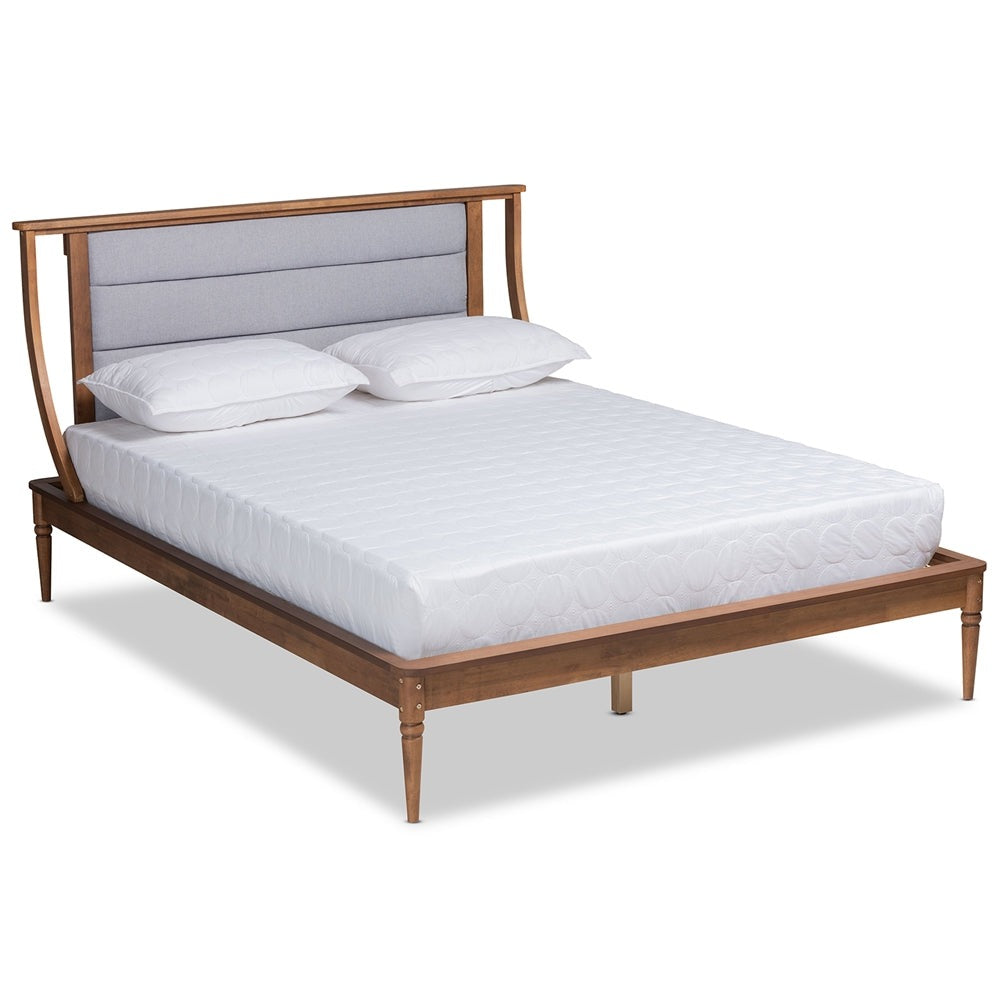 Regis Light Grey Fabric and Walnut Brown Finished Wood Full Size Bed