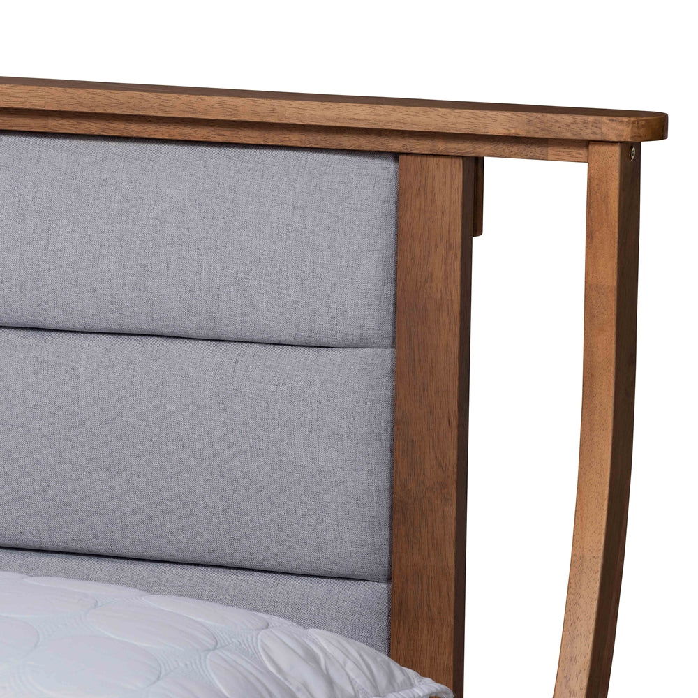 Regis Light Grey Fabric and Walnut Brown Finished Wood Full Size Bed