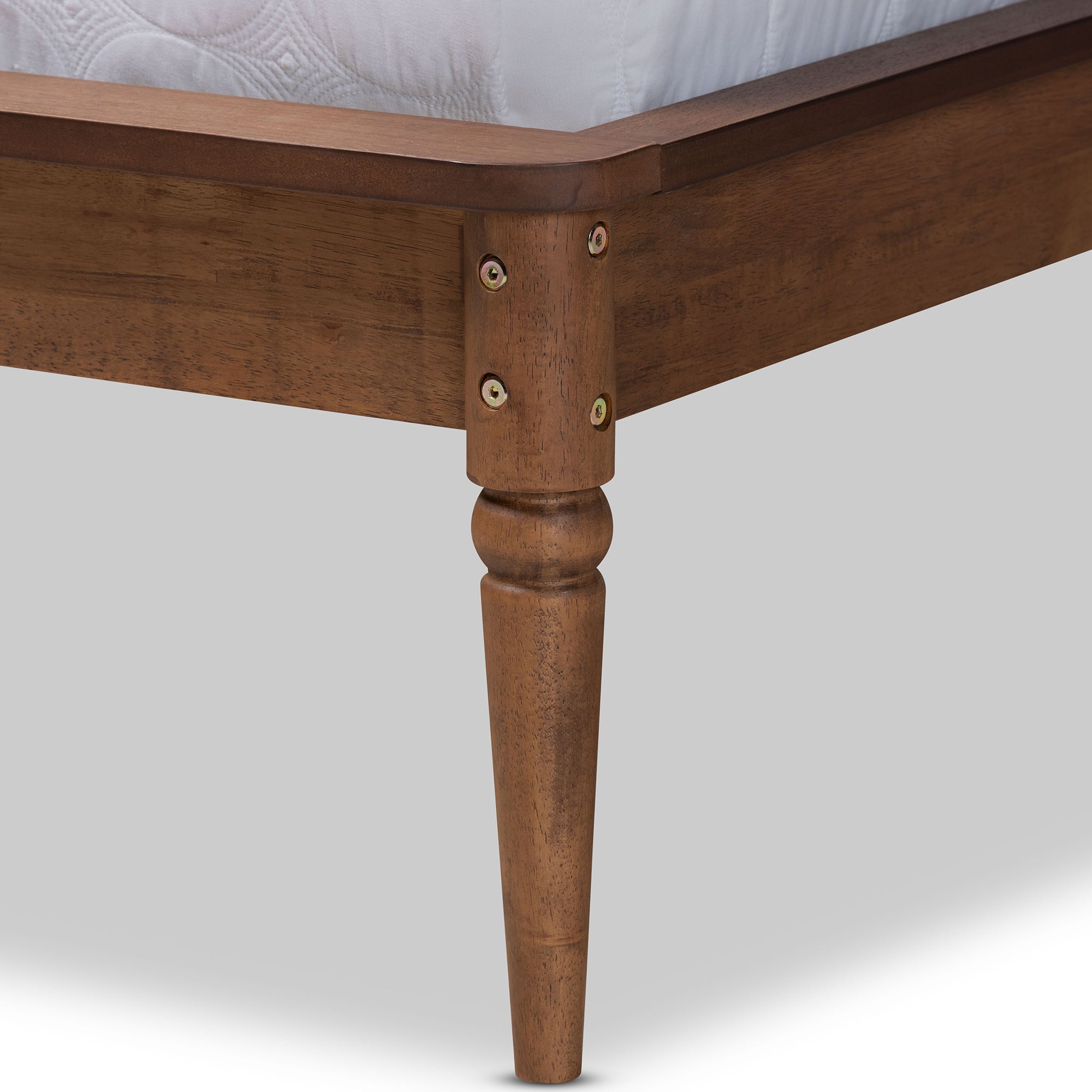 Regis Light Grey Fabric and Walnut Brown Finished Wood Queen Size Bed