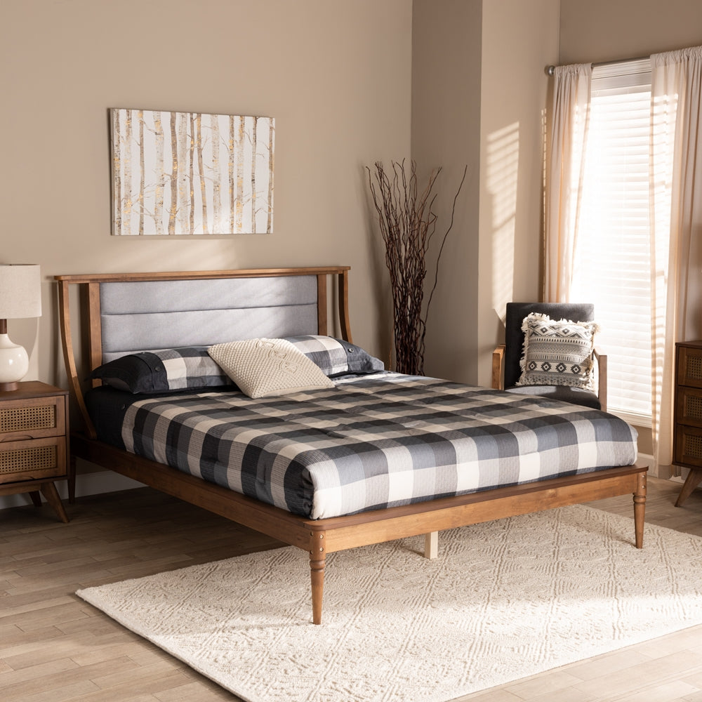 Regis Light Grey Fabric and Walnut Brown Finished Wood Full Size Bed