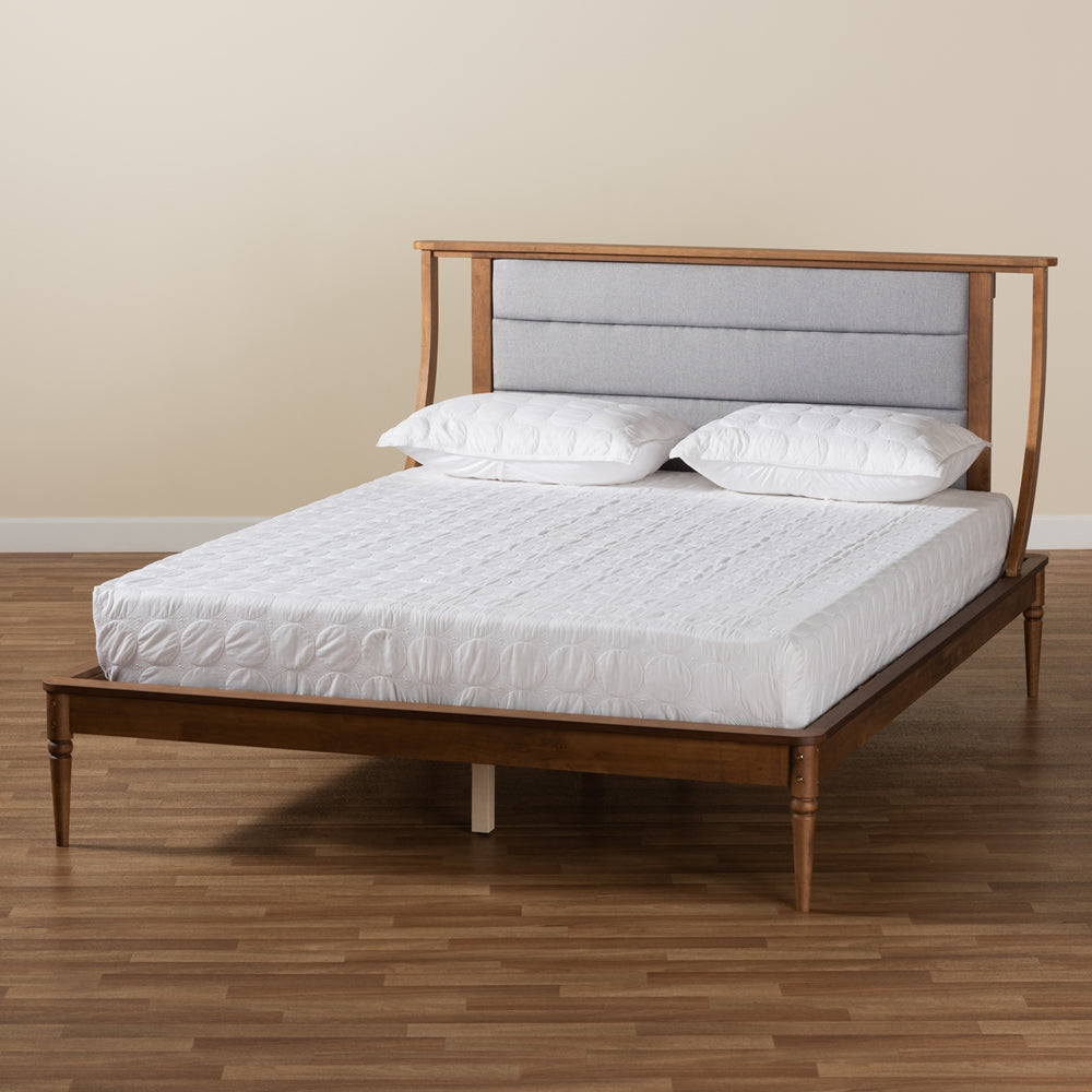 Regis Light Grey Fabric and Walnut Brown Finished Wood Full Size Bed