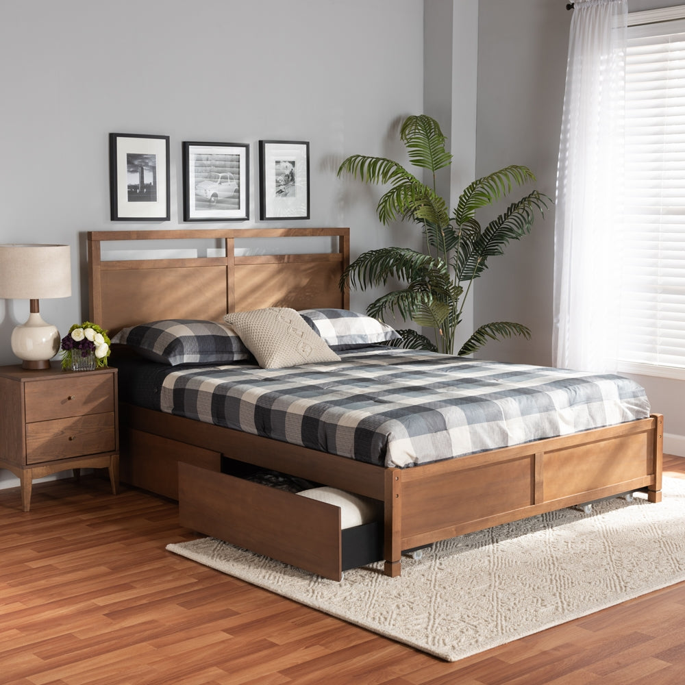 Saffron Walnut Brown Finished Wood Full Size 4-Drawer Storage Bed