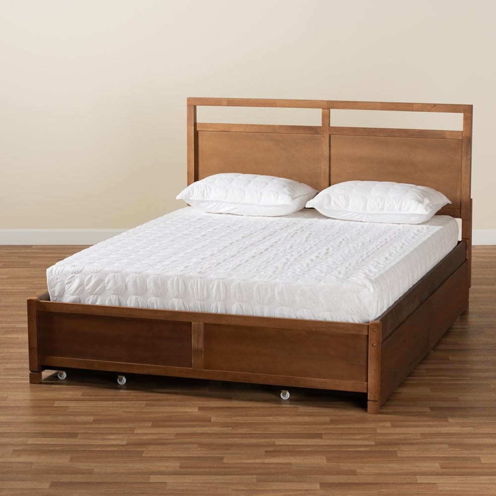 Saffron Walnut Brown Finished Wood Full Size 4-Drawer Storage Bed