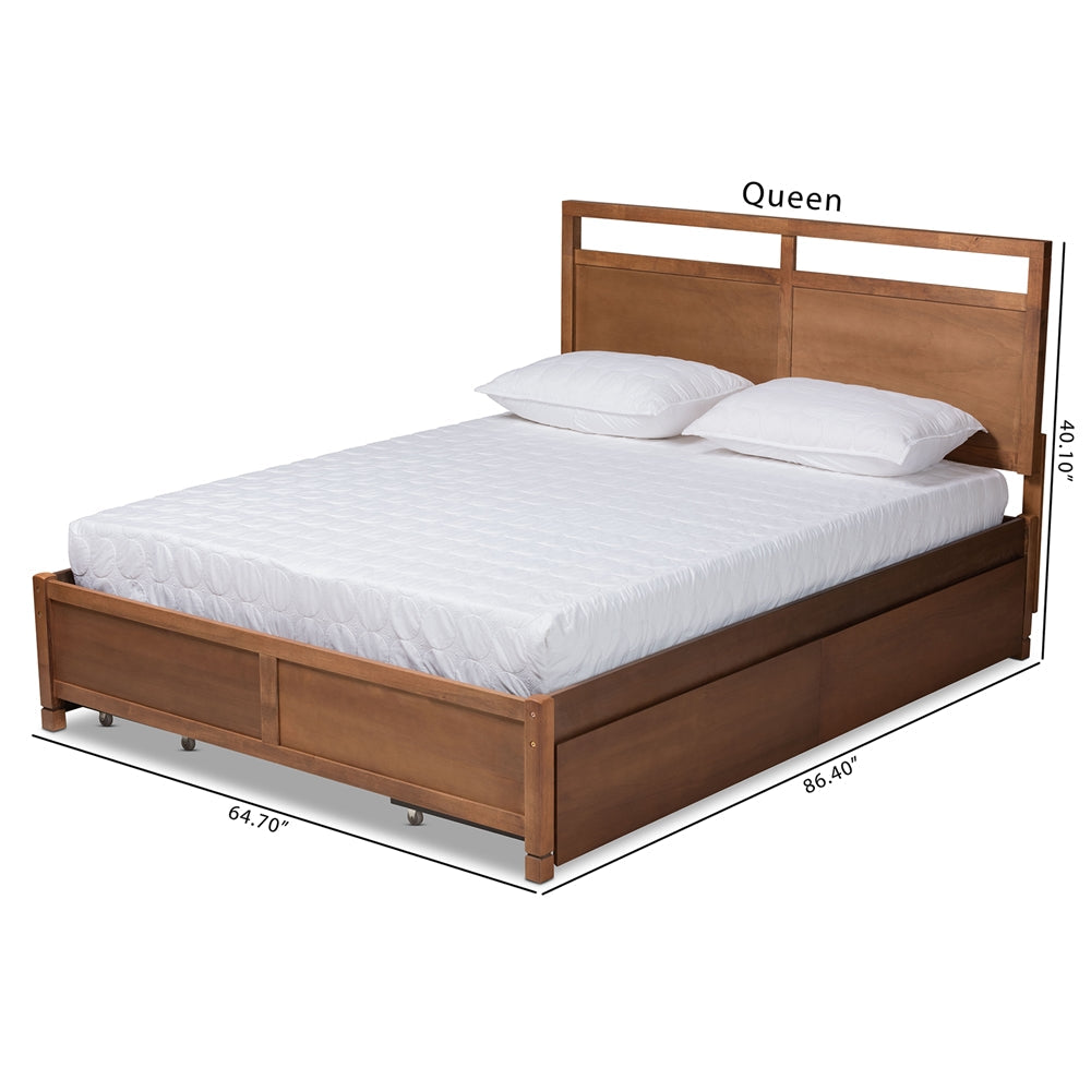 Saffron Walnut Brown Finished Wood Queen Size 4-Drawer Storage Bed